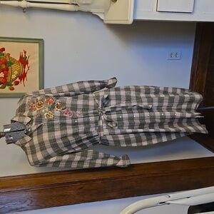 Coldwater Creek Green Flannel Embroidered Shirt Dress